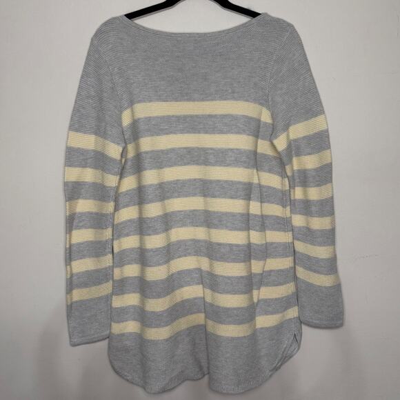 J Jill Sweater Womens Medium Gray Yellow Striped Casual Pullover Knit Top - Picture 2 of 3